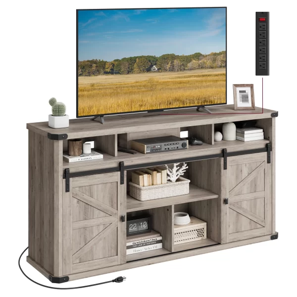 VASAGLE TV Stand for TVs up to 65 Inches, Farmhouse Entertainment Center with Sliding Barn Doors, TV Console Table - Image 7