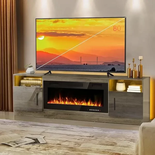 58 Inches Fireplace TV Stand for TVs up to 65 Inches Console with 18'' Electric Fireplace & Remote, Wooden Modern Entert - Image 9