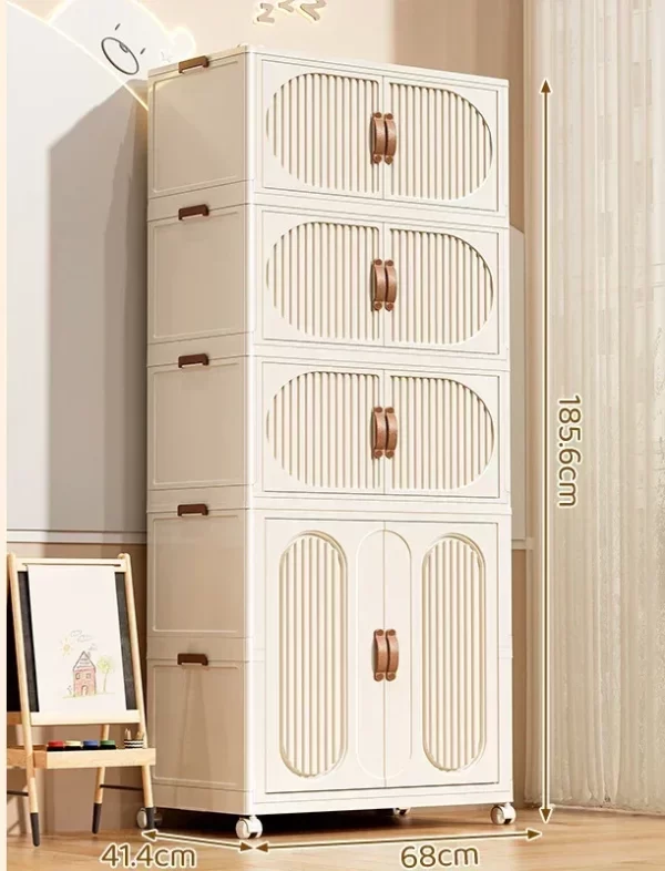 Folding Storage Cabinet With Wheels Double Door Baby Wardrobe Closet Transparent Locker Large Capacity Organizer Bins Shelf - Image 23
