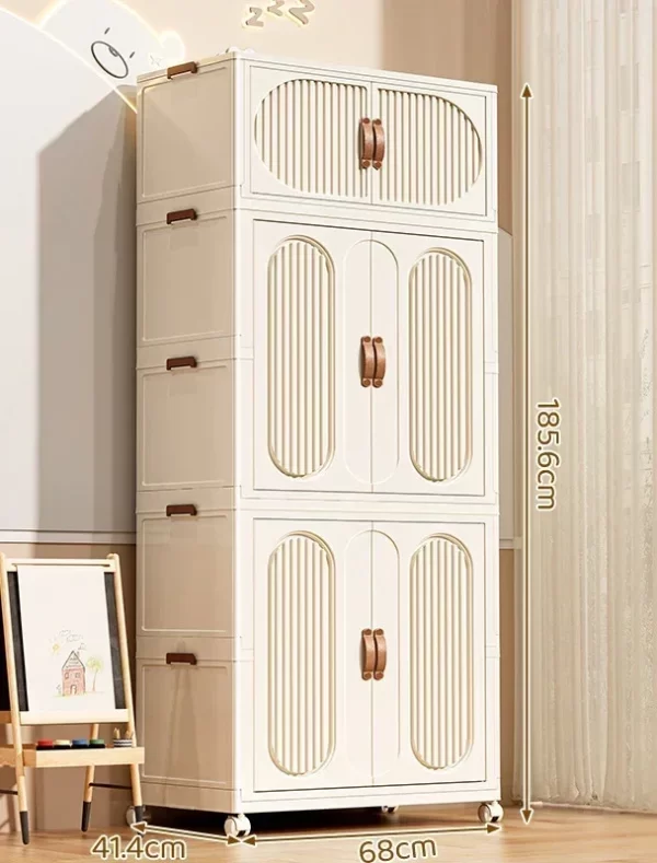 Folding Storage Cabinet With Wheels Double Door Baby Wardrobe Closet Transparent Locker Large Capacity Organizer Bins Shelf - Image 27
