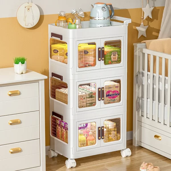 Floor Movable Wheel Living Room Kitchen Cart Storage Shelf Home Storage Shelf - Image 2
