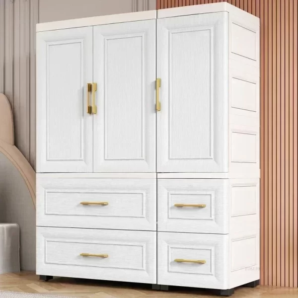 Simple Thicken Children's Wardrobes Home Rental Wardrobe Double-door Storage Cabinet Simple Hanging Clothes Storage Cabinet - Image 4