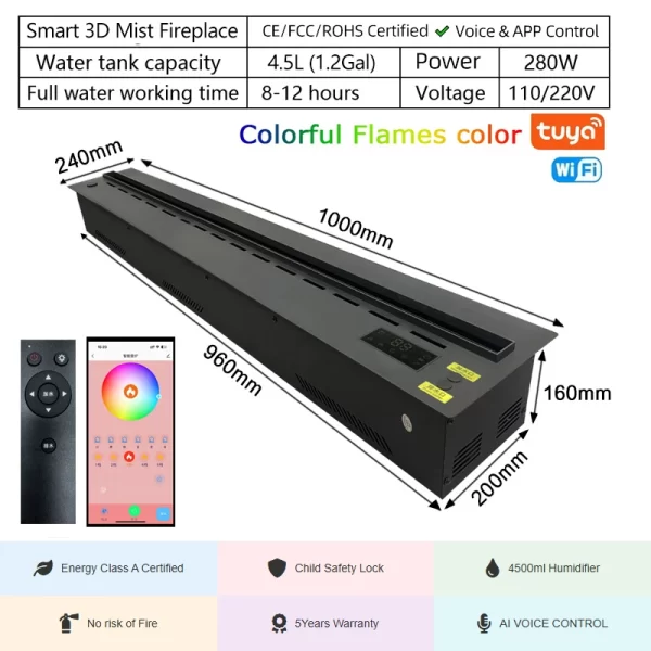 Electric Fireplace Decorative Mist Fireplace with Humidifier Remote Control LED Flame Modern Room Decor - Image 8