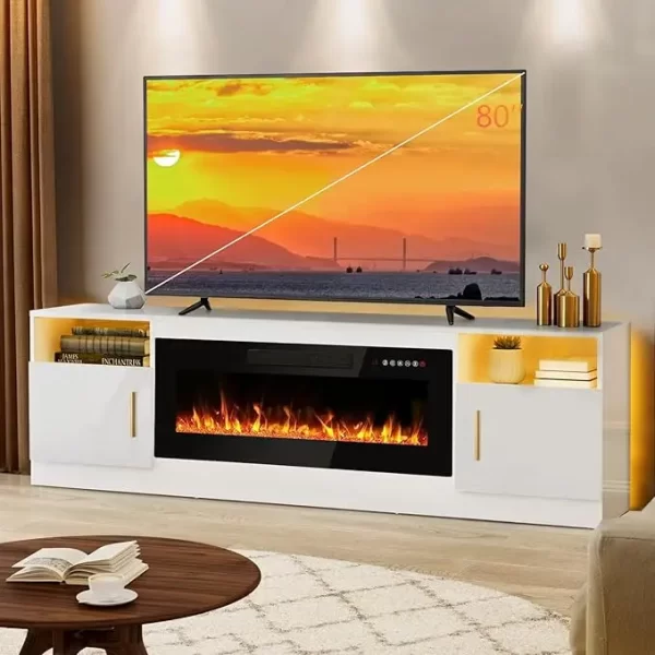 58 Inches Fireplace TV Stand for TVs up to 65 Inches Console with 18'' Electric Fireplace & Remote, Wooden Modern Entert - Image 10