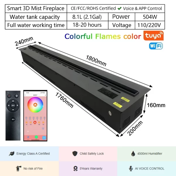 Electric Fireplace Decorative Mist Fireplace with Humidifier Remote Control LED Flame Modern Room Decor - Image 11