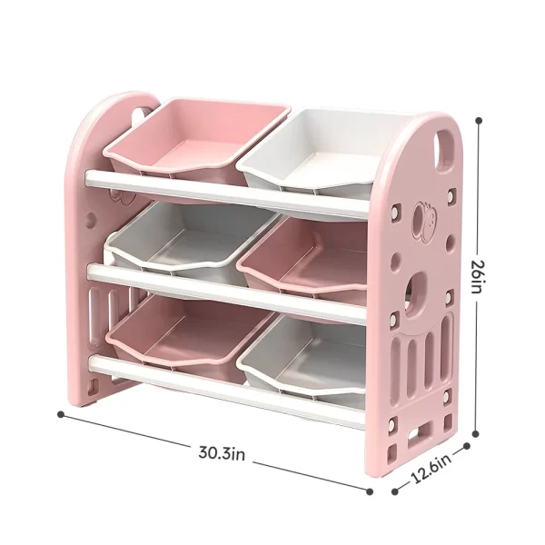 Kids Toy Storage Organizer with 6 Bins, Multi-functional Nursery Organizer Kids Furniture Set Toy Storage Cabinet Unit with HDPE - Image 6