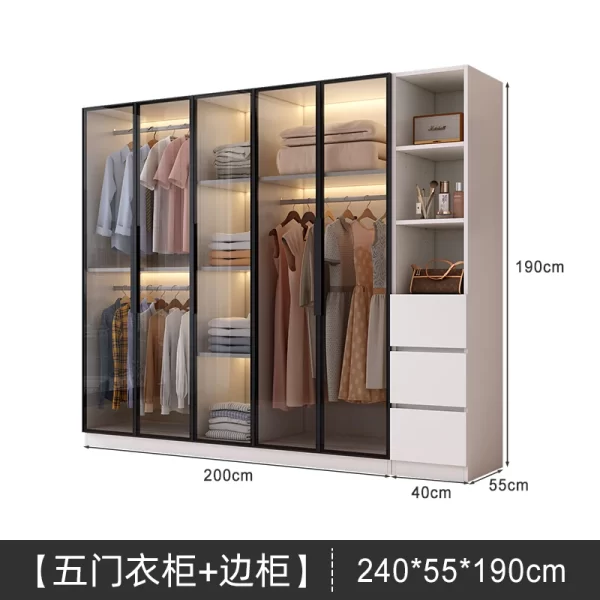 Solid wood large wardrobe household bedroom glass door cloakroom combination cabinet small apartment modern simple storage locke - Image 14