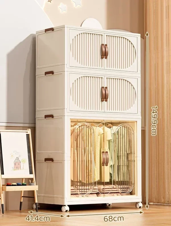 Folding Storage Cabinet With Wheels Double Door Baby Wardrobe Closet Transparent Locker Large Capacity Organizer Bins Shelf - Image 20