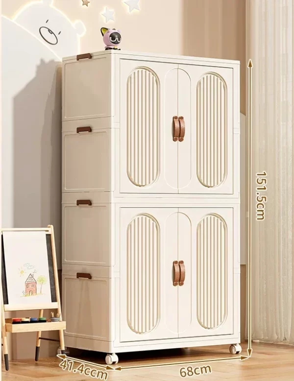 Folding Storage Cabinet With Wheels Double Door Baby Wardrobe Closet Transparent Locker Large Capacity Organizer Bins Shelf - Image 11
