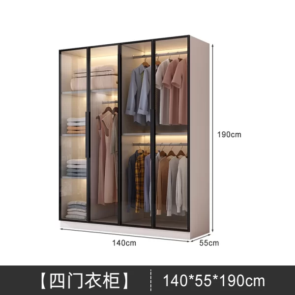 Solid wood large wardrobe household bedroom glass door cloakroom combination cabinet small apartment modern simple storage locke - Image 34