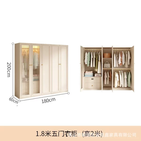 French cream style wardrobe, small apartment household cabinet, modern simple bedroom, through-roof locker, light luxury wardrob - Image 10
