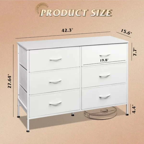 Dresser with 6 Drawers, TV Stand for 50" TV, Entertainment Center with Metal Frame,Wooden Top,Fabric Storage Dresser for Bedroom - Image 3