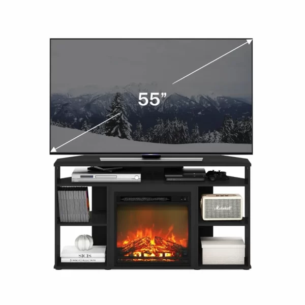 Jensen Corner TV Stand with Fireplace for TV up to 55 Inches, French Oak Grey - Image 6