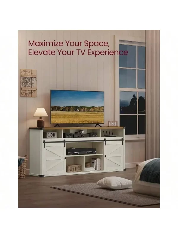 VASAGLE TV Stand for TVs up to 65 Inches, Farmhouse Entertainment Center with Sliding Barn Doors, TV Console Table - Image 3