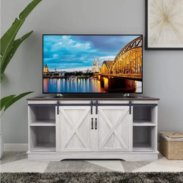 TV Stand, Storage Cabinet with Sliding Barn Doors and Adjustable Shelves, Modern 28”H - Image 2