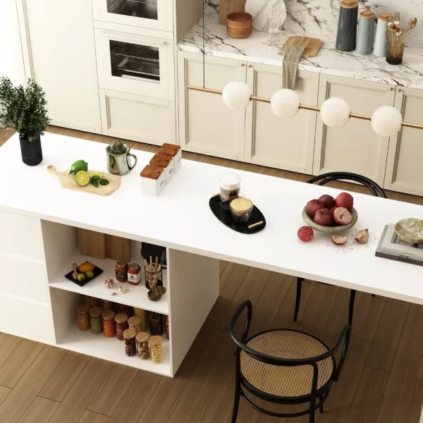 Kitchen Island with Storage,Wood Kitchen Prep Table White Stationery Storage Cabinet with 3 Drawers,Open Shelves & 2 Cabinets - Image 5