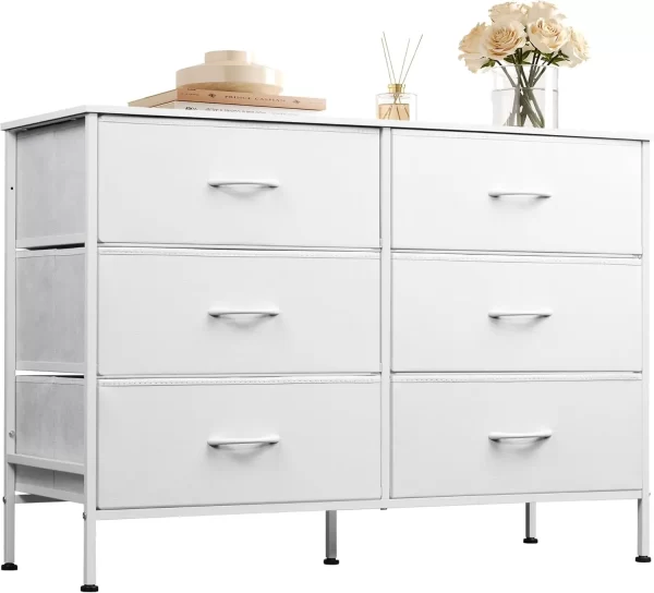 Dresser with 6 Drawers, TV Stand for 50" TV, Entertainment Center with Metal Frame,Wooden Top,Fabric Storage Dresser for Bedroom - Image 10
