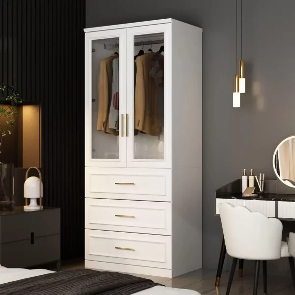 Armoire Wardrobe Closet Collection with Drawers & Hanging Rods, Closet Organizer, Armoire Wardrobes,Bedroom Funiture - Image 7