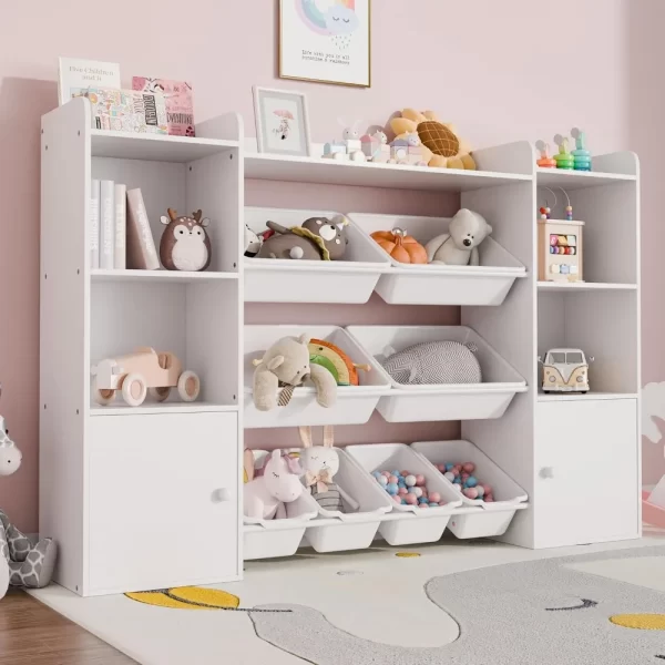 Kids Toy Storage Organizer W/8 Removable Toy Bins, 4-Tier Toy Organizers W/6 Storage Cubbies, Kids Bookshelf and Storage - Image 6
