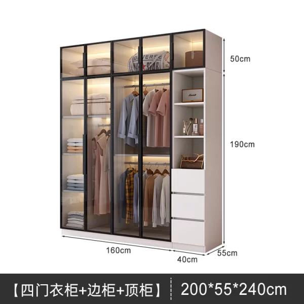 Solid wood large wardrobe household bedroom glass door cloakroom combination cabinet small apartment modern simple storage locke - Image 10