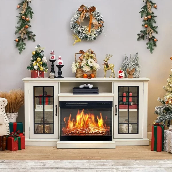 QW3-Sided Glass Fireplace TV Stand for TVs up to 65'' with 12 Color,Media Entertainment Center Console Table with Doors Closed - Image 6