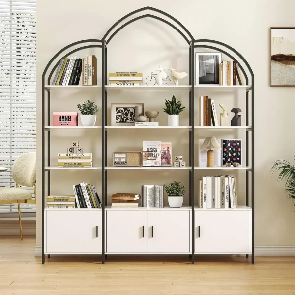 Arched Bookshelves and Bookcases: Triple Wide 5-Tier Large Open Bookshelf, Etagere Bookcase with Display Shelf for Home Office - Image 8