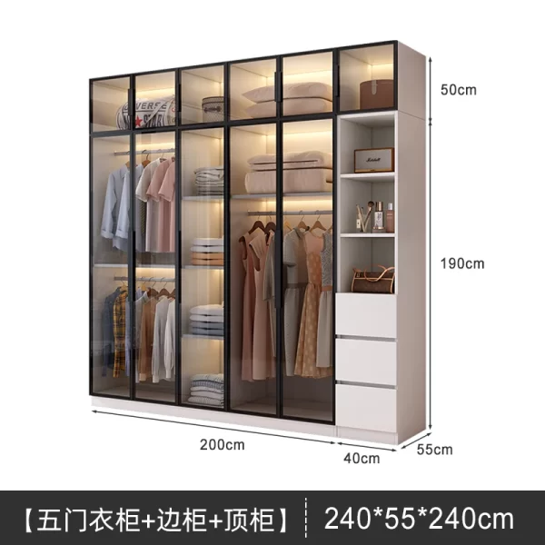 Solid wood large wardrobe household bedroom glass door cloakroom combination cabinet small apartment modern simple storage locke - Image 12
