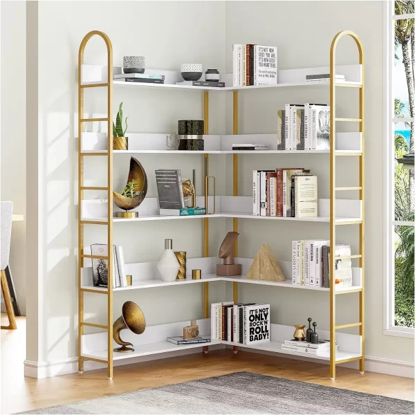 Arched Bookshelves and Bookcases: Triple Wide 5-Tier Large Open Bookshelf, Etagere Bookcase with Display Shelf for Home Office - Image 7