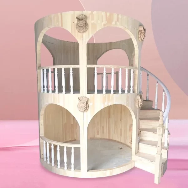 Customizable Solid Wood Pink Princess Castle Bunk Bed with Slide for Children's Bedroom - Image 3