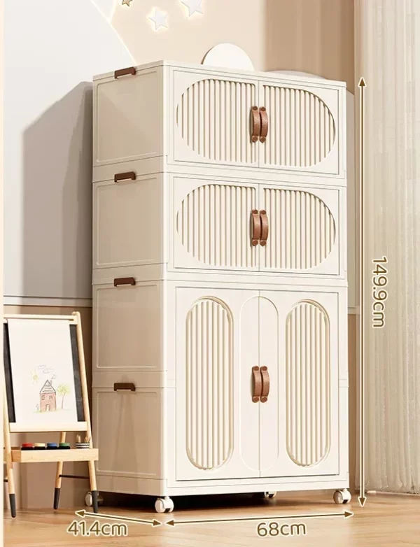 Folding Storage Cabinet With Wheels Double Door Baby Wardrobe Closet Transparent Locker Large Capacity Organizer Bins Shelf - Image 19