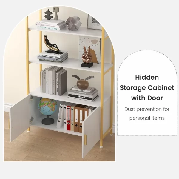 Arched Gold Bookshelf with Doors, 71" Tall Bookcase with Sturdy Metal Frame, Freestanding Display Shelving Unit - Image 4