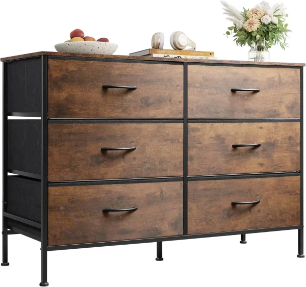 Dresser with 6 Drawers, TV Stand for 50" TV, Entertainment Center with Metal Frame,Wooden Top,Fabric Storage Dresser for Bedroom - Image 9