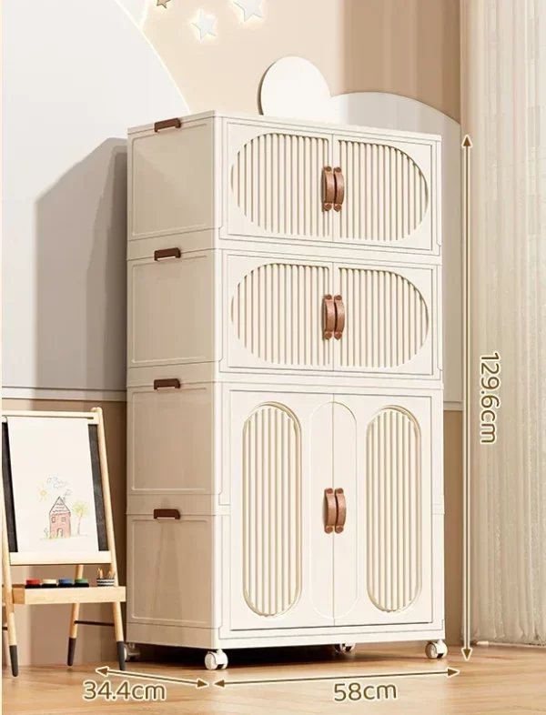 Folding Storage Cabinet With Wheels Double Door Baby Wardrobe Closet Transparent Locker Large Capacity Organizer Bins Shelf - Image 21