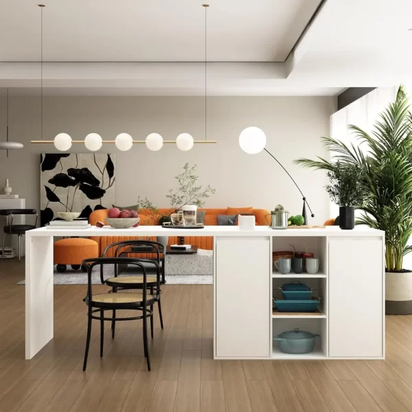 Kitchen Island with Storage,Wood Kitchen Prep Table White Stationery Storage Cabinet with 3 Drawers,Open Shelves & 2 Cabinets - Image 3