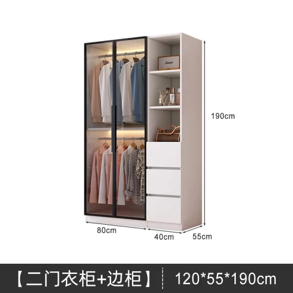 Solid wood large wardrobe household bedroom glass door cloakroom combination cabinet small apartment modern simple storage locke - Image 23