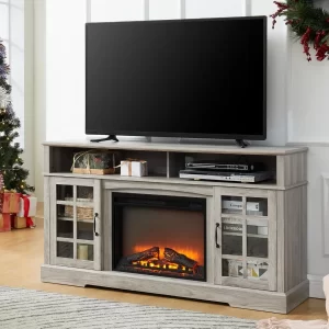 58'' Fireplace TV Stand for Television up to 65", Entertainment Center with Storage Cabinet and Shelves