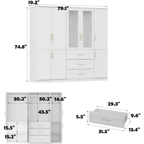 Armoire Wardrobe Closet Collection with Drawers & Hanging Rods, Closet Organizer, Armoire Wardrobes,Bedroom Funiture - Image 6