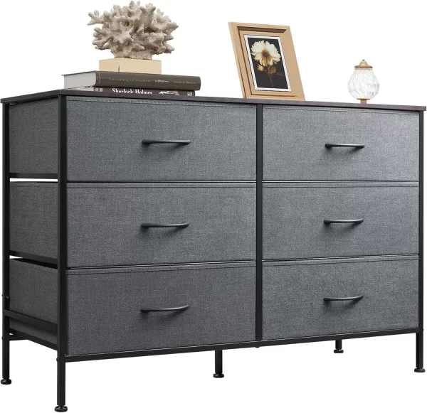 Dresser with 6 Drawers, TV Stand for 50" TV, Entertainment Center with Metal Frame,Wooden Top,Fabric Storage Dresser for Bedroom - Image 8
