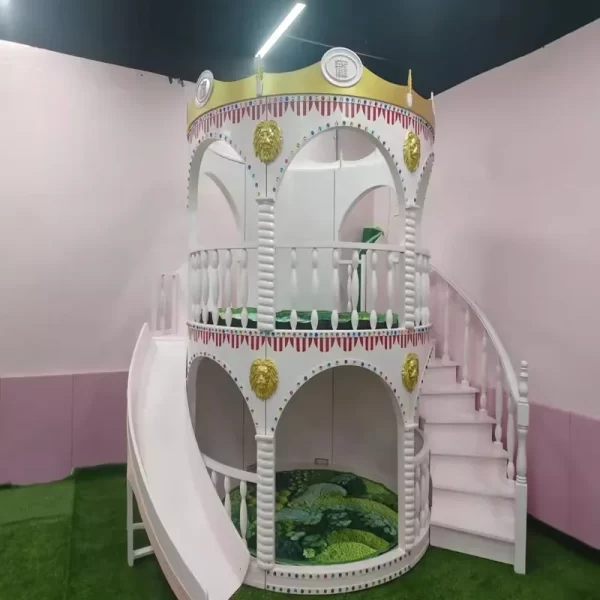 Customizable Solid Wood Pink Princess Castle Bunk Bed with Slide for Children's Bedroom - Image 9