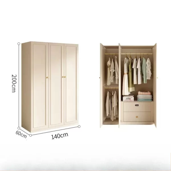 French cream style wardrobe, small apartment household cabinet, modern simple bedroom, through-roof locker, light luxury wardrob - Image 6