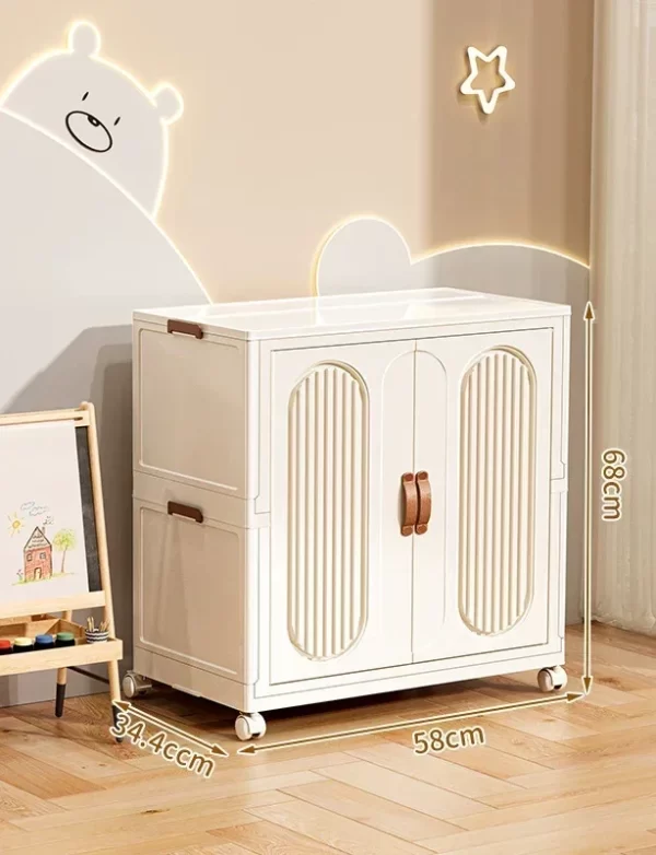 Folding Storage Cabinet With Wheels Double Door Baby Wardrobe Closet Transparent Locker Large Capacity Organizer Bins Shelf - Image 9