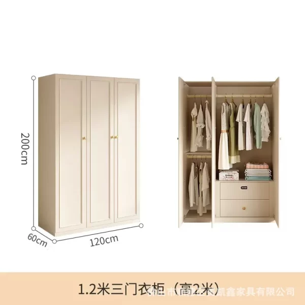 French cream style wardrobe, small apartment household cabinet, modern simple bedroom, through-roof locker, light luxury wardrob - Image 12