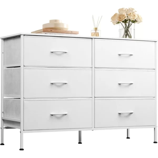 Dresser with 6 Drawers, TV Stand for 50" TV, Entertainment Center with Metal Frame,Wooden Top,Fabric Storage Dresser for Bedroom