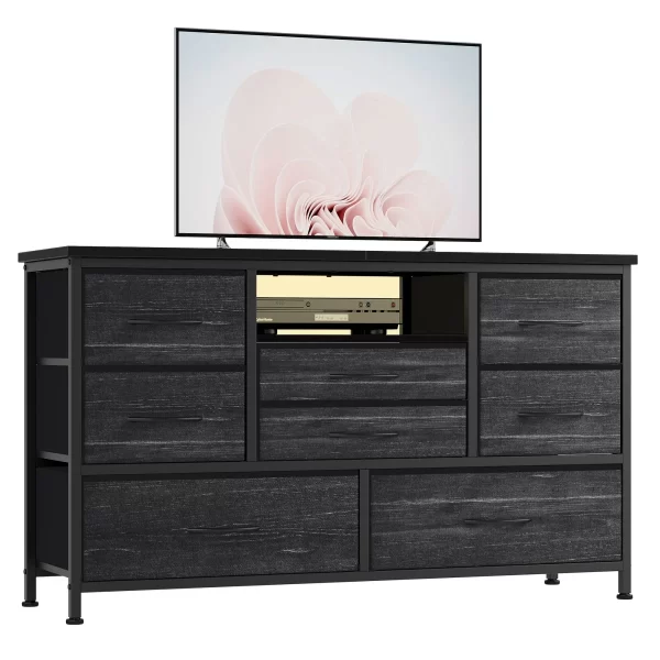 TV Stand with Power Outlet & LED for 55'' TV Long Dresser for Bedroom with 8 Drawers Wide Console Table - Image 2