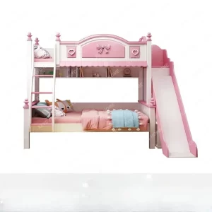 Girls Princess Double Bunk Bed - Two-Layer Slide Bunk Bed for Kids
