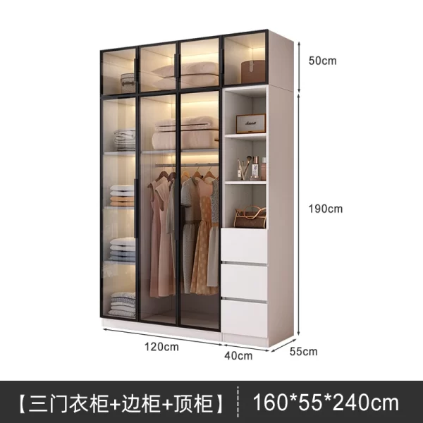 Solid wood large wardrobe household bedroom glass door cloakroom combination cabinet small apartment modern simple storage locke - Image 8