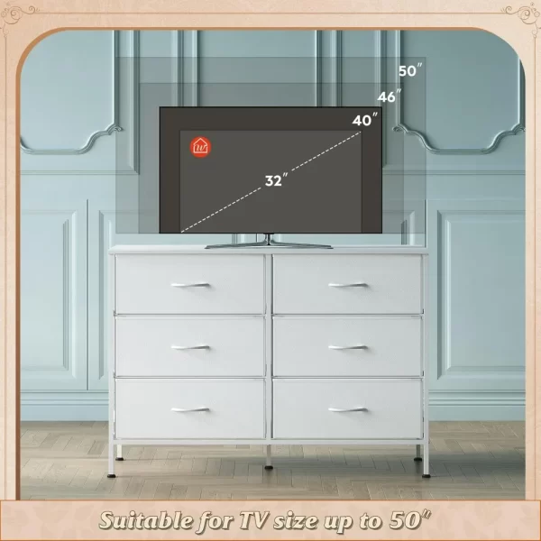 Dresser with 6 Drawers, TV Stand for 50" TV, Entertainment Center with Metal Frame,Wooden Top,Fabric Storage Dresser for Bedroom - Image 5