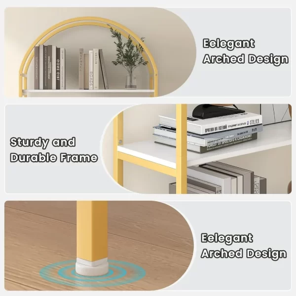 Arched Gold Bookshelf with Doors, 71" Tall Bookcase with Sturdy Metal Frame, Freestanding Display Shelving Unit - Image 3