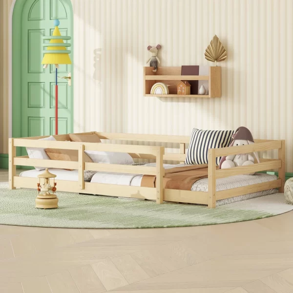 Twin Size Floor Bed, Montessori Floor Bed with Fence, Kids Montessori Bed Twin Size, Wood Montessori Floor Bed for Kids - Image 3