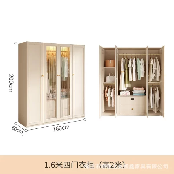 French cream style wardrobe, small apartment household cabinet, modern simple bedroom, through-roof locker, light luxury wardrob - Image 7